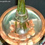 Rosas rosas con piedras al tono sumergidas en la base del florero