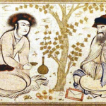 reproducción de hombres persas conversando bajo un árbol. reproducción de hombres persas conversando bajo un árbol.