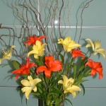 Liliums amarillos y naranjas con Sauce eléctrico.